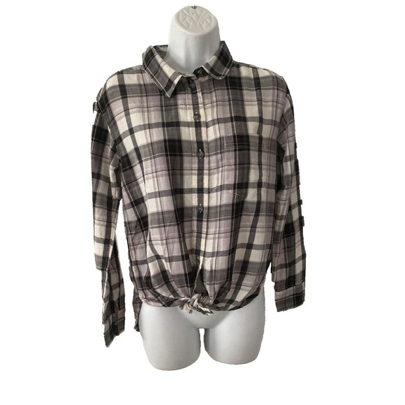 NWT American Eagle Womens Black Plaid Shirt Oversized Fit Size XS Button Up L/S - Picture 1 of 12